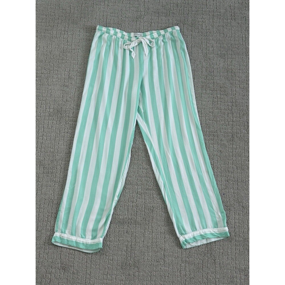 PJ Salvage Womens Pajama Lounge Pant Size L Mint Green White Stripe Drawstring